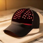 Close-up of RadianceCap interior LED beads glowing red